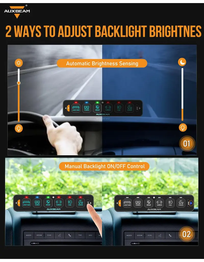 Auxbeam AS-R60  - 6 Gang RGB Slim Switch Panel, Toggle/ Momentary/ Pulsed Mode Supported