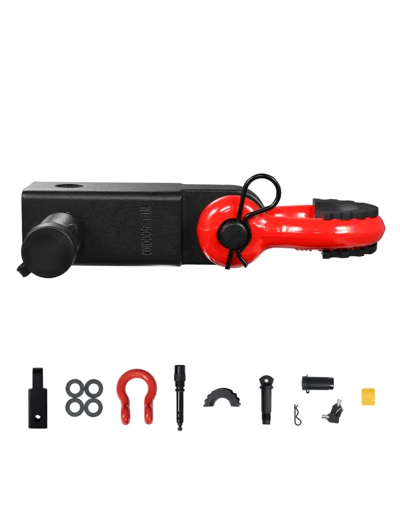 Coupling with recovery eye/omega shackle for square US 2-inch mount, including locking pin