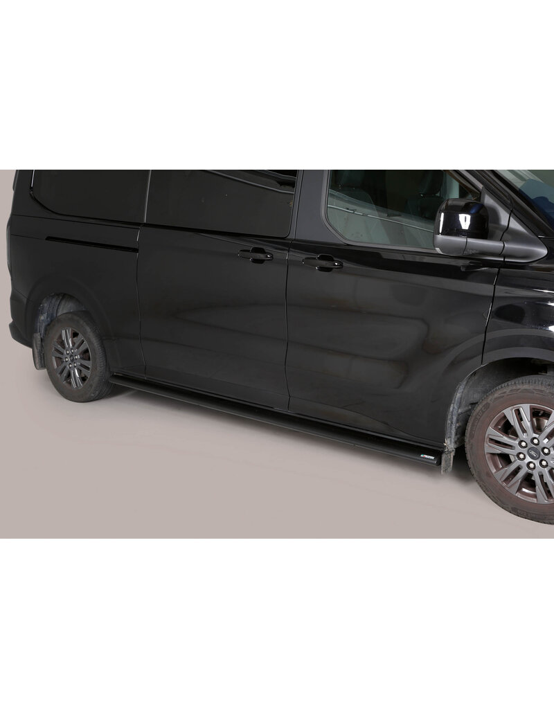 Side sill tubes, 63 mm diameter, for Ford Transit / Tourneo Custom V710 (model year 11/2023 and later) and VW Transporter T7 (2025 and later) with short and long wheelbases, available in polished or black powder-coated finishes