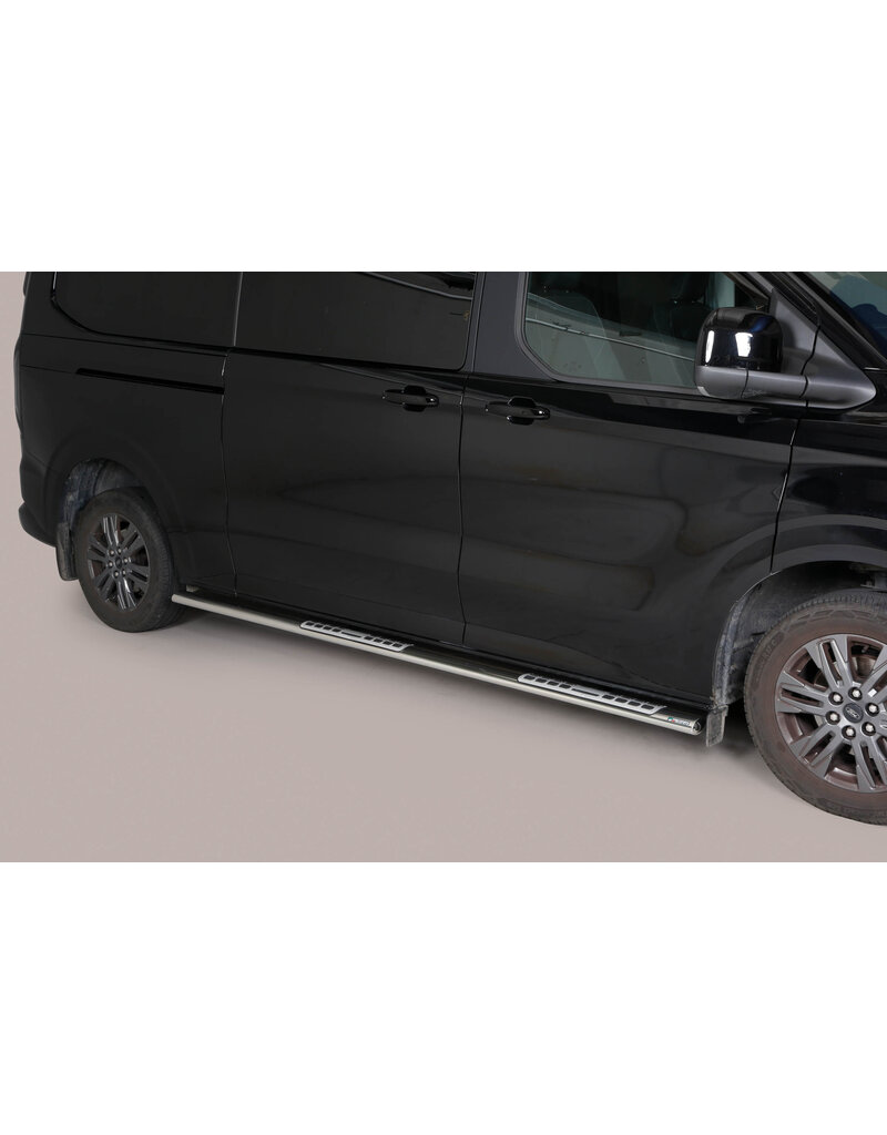 Schwellerrohre 63 mm mit Trittstufe für Ford Transit / Tourneo Custom V710 ab Baujahr 11.23 und VW Transporter T7 2025+ mit kurzem und langem Radstand, poliert oder schwarz pulverbeschichtet