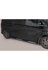 Side sill tubes, 63 mm diameter with step, for Ford Transit / Tourneo Custom V710 (model year 11/2023 and later) and VW Transporter T7 (2025 and later) with short and long wheelbases, available in polished or black powder-coated finishes