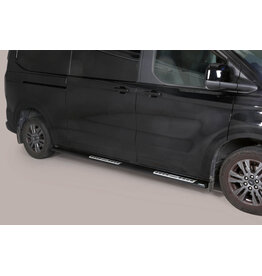 Side sill tubes, 63 mm diameter with step, for Ford Transit / Tourneo Custom V710 (model year 11/2023 and later) and VW Transporter T7 (2025 and later) with short and long wheelbases, available in polished or black powder-coated finishes