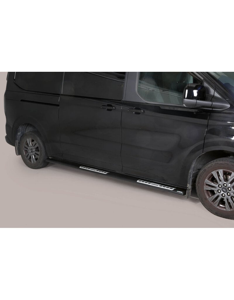 Barres de seuil 63 mm avec marche pieds pour Ford Transit / Tourneo Custom V710 à partir de 11/2023 et VW Transporter T7 2025+ à empattement court et long, polies ou thermolaquées en noir