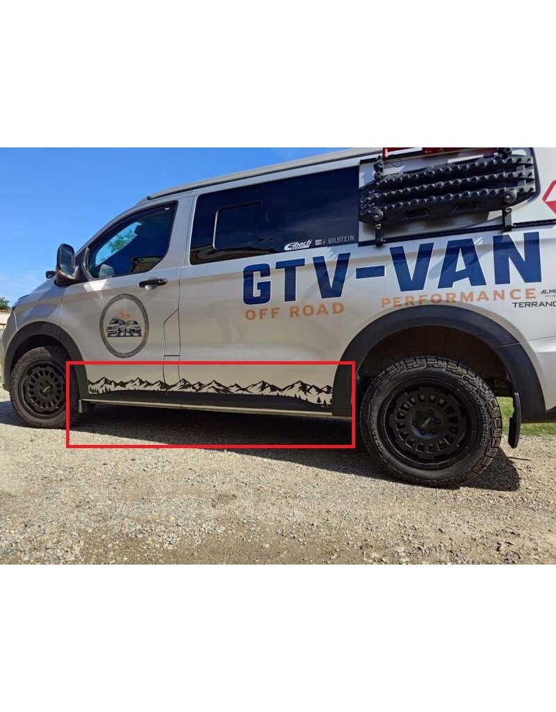 Seitenschutzpanele für Ford Transit /Tourneo Custom 2025+ & VW new Transporter T7 (V710/NRN/NXN) , kurzer Radstand, matt oder glänzend schwarz, silber oder carbon look