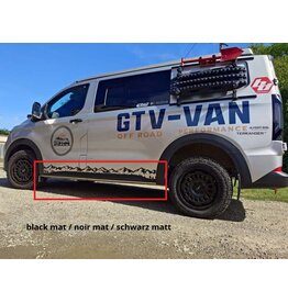 Panneaux de protection latéraux pour Ford Transit / Tourneo Custom 2025+ et VW New Transporter T7 (V710/NRN/NXN), empattement court (L1) noir mat ou brillant, argent ou aspect carbone