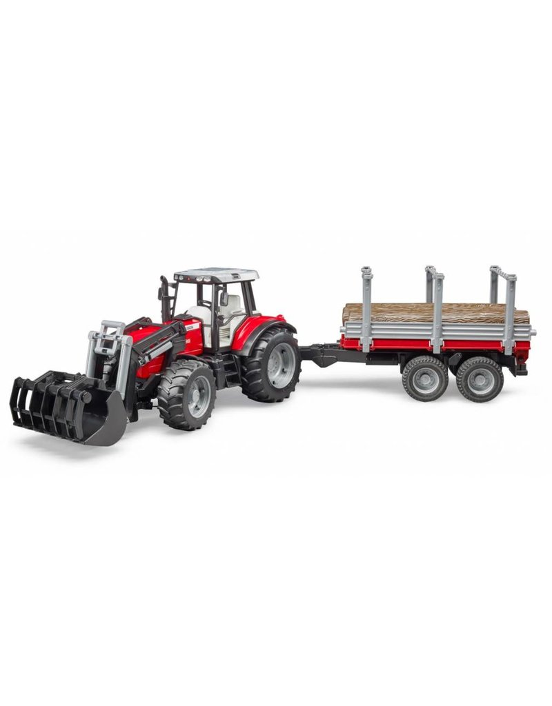 Bruder Bruder 2046 - Massey Ferguson 7480 met frontlader en houttransport aanhanger