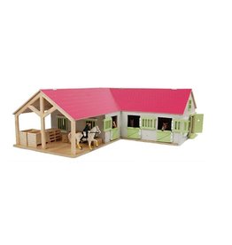 Kids Globe Kids Globe 61020 - Paardenhoekstal met3 boxen en berging1:24 wit/roze (geschikt voor Schleich)