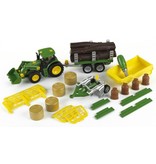 Theo Klein 3907 - John Deere trekker met voorlader en aanhanger (4 modellen) en ploeg