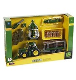 Theo Klein 3907 - John Deere trekker met voorlader en aanhanger (4 modellen) en ploeg