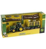 Theo Klein 3906 - John Deere trekker met voorlader en aanhanger voor hout en hooi.