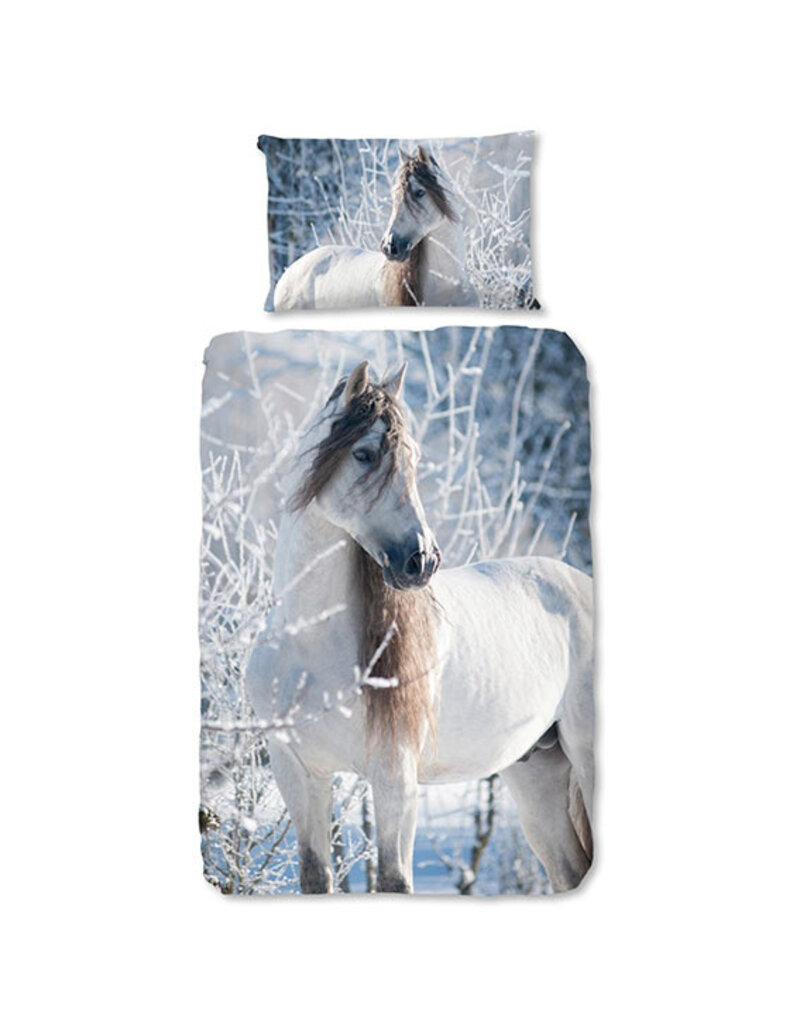 Dekbed Good Morning wit paard in de sneeuw (flanel)