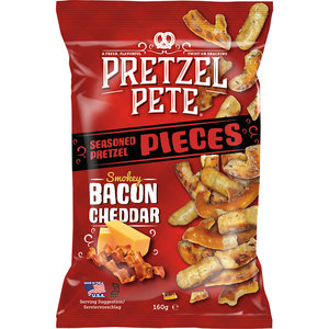 Pretzel Pete Smokey Bacon & Cheddar Pretzel, 160g THT 18-09-25 Pretzel Pete Smokey Bacon & Cheddar Pretzel, 160g THT 18-09-25