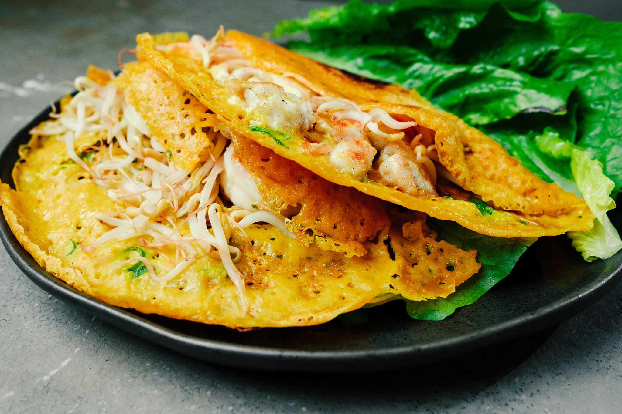 Bánh Xèo Vietnamese Sizzling Rice Crepe Filled w/ Shrimp and Chicken