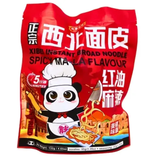 Bashu Family Spicy Ma-La Flavour Instant Broad Noodles, 132g