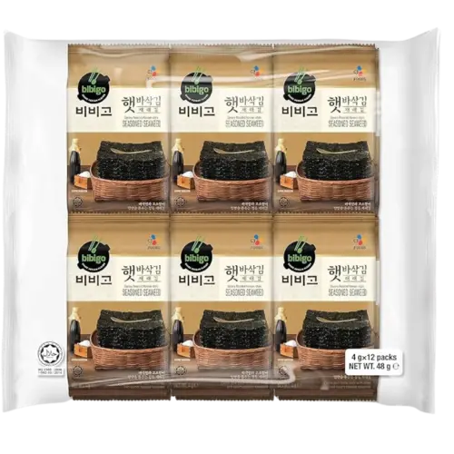 Bibigo Crispy Seasoned Seaweed Jaerae, 12x4g