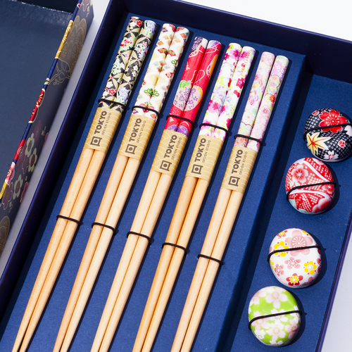 Tokyo Design Studio Wooden Chopstick Gift Set Cherry Blossom Blue
