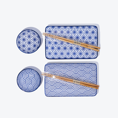 Tokyo Design Studio 6-Delige Japanse Sushi Gift Set - Nippon Blue - Wave/Star Tokyo Design Studio 6-Delige Japanse Sushi Gift Set - Nippon Blue - Wave/Star