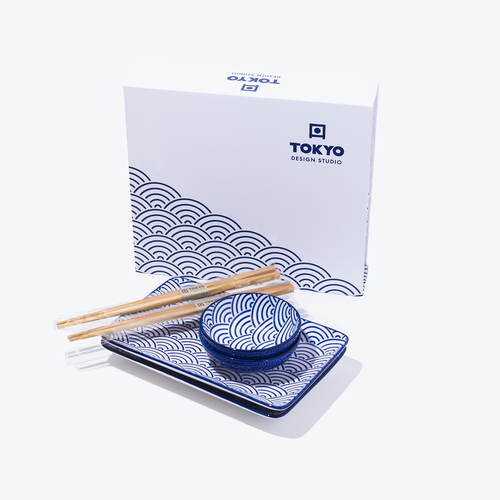 Tokyo Design Studio 6-Delige Japanse Sushi Gift Set - Nippon Blue - Wave/Star Tokyo Design Studio 6-Delige Japanse Sushi Gift Set - Nippon Blue - Wave/Star