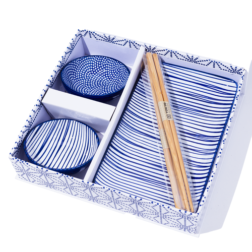 Tokyo Design Studio 6-Delige Japanse Sushi Gift Set - Nippon Blue - Lines/Dots Tokyo Design Studio 6-Delige Japanse Sushi Gift Set - Nippon Blue - Lines/Dots