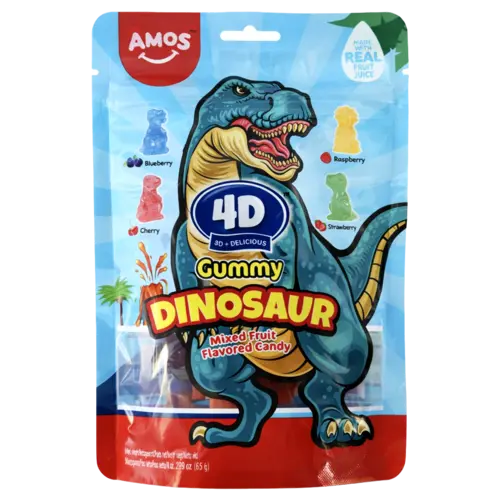 Amos 4D Fruit Gummy Dinosaur Fruity Flavour, 65g