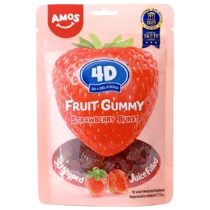 Amos 4D Fruit Gummy Juicy Burst Strawberry Burst, 65g
