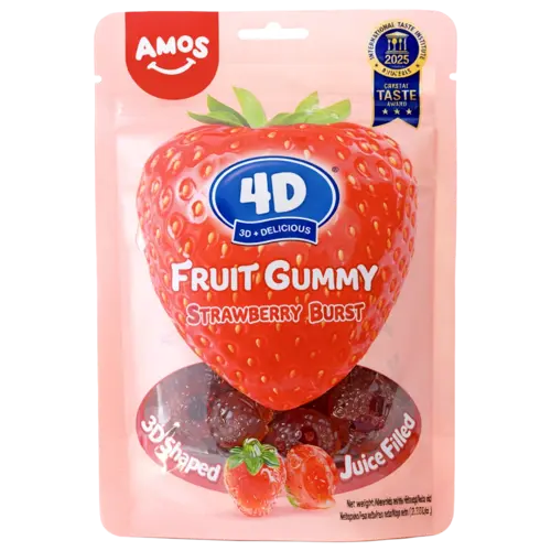 Amos 4D Fruit Gummy Juicy Burst Strawberry Burst, 65g