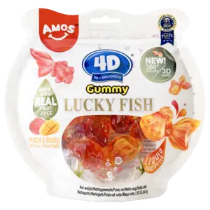 Amos 4D Fruit Gummy Lucky Fish Peach Mango, 65g