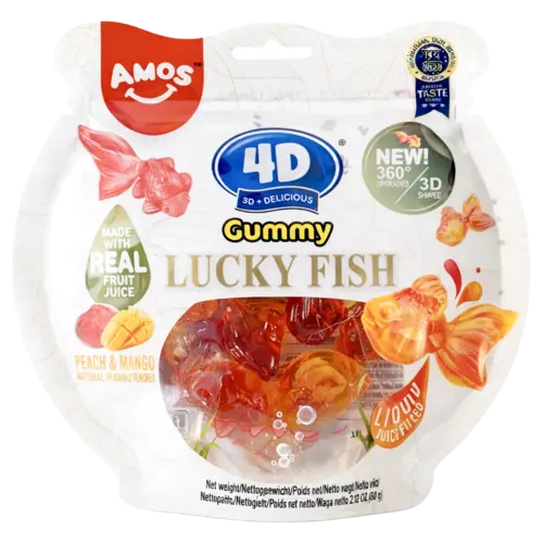 Amos 4D Fruit Gummy Lucky Fish Peach Mango, 65g
