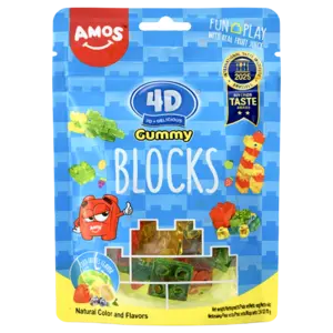 Amos 4D Fruit Gummy Blocks Mixed Fruits Flavour, 65g