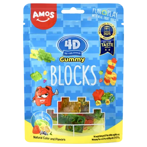 Amos 4D Fruit Gummy Blocks Mixed Fruits Flavour, 65g