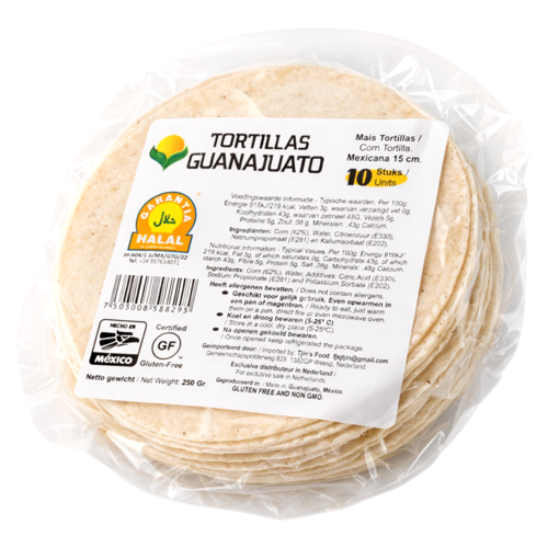 Guanajuato Tortillas Guanajuato Tortillas Weiße Maistortillas 15 cm, 10 Stück