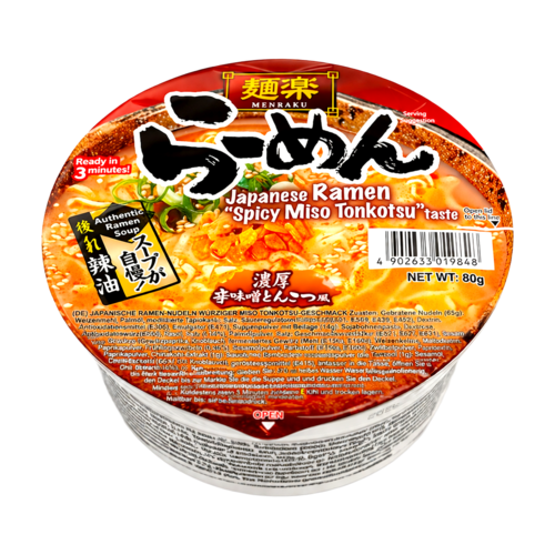 Hikari Menraku Spicy Miso Tonkotsu Cup Ramen, 80g