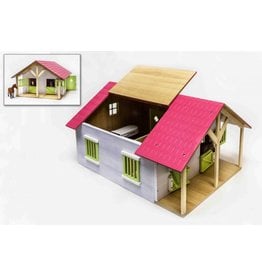 Kids Globe 610168 - Paardenstal hout met 2 boxen en berging (roze) 1:24