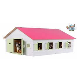 Kids Globe 610189 - Paardenstal met 7 boxen 1:24 wit/roze (geschikt voor Schleich)