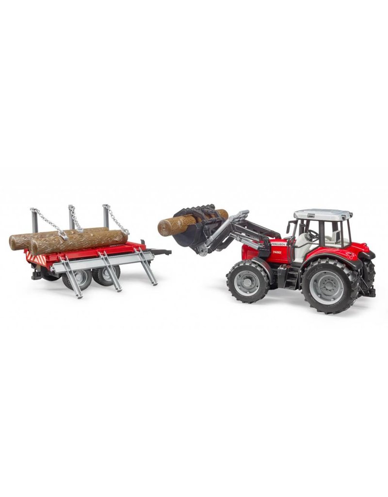 Bruder Bruder 2046 - Massey Ferguson 7480 met frontlader en houttransport aanhanger