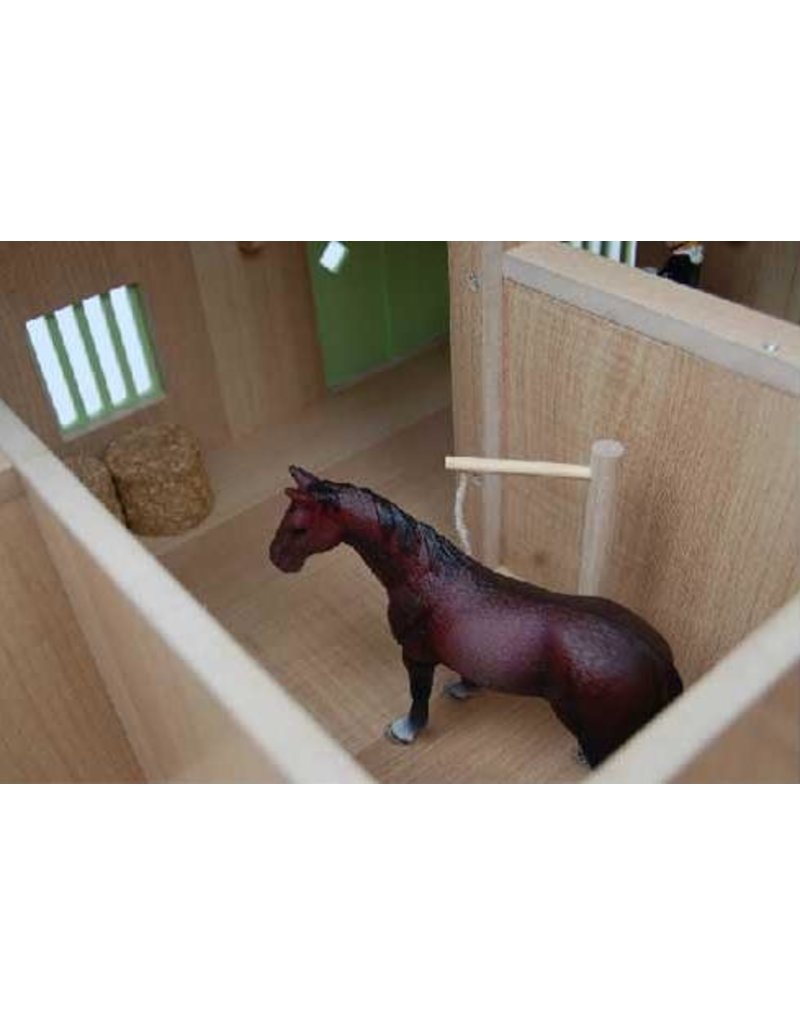 Kids Globe 610210 - Paardenhoekstal met3 boxen en berging1:24 wit/roze (geschikt voor Schleich)