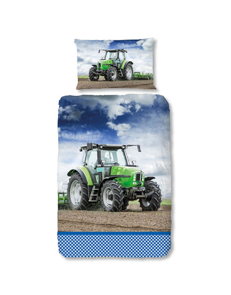 Dekbed Good Morning Groene tractor (flanel)