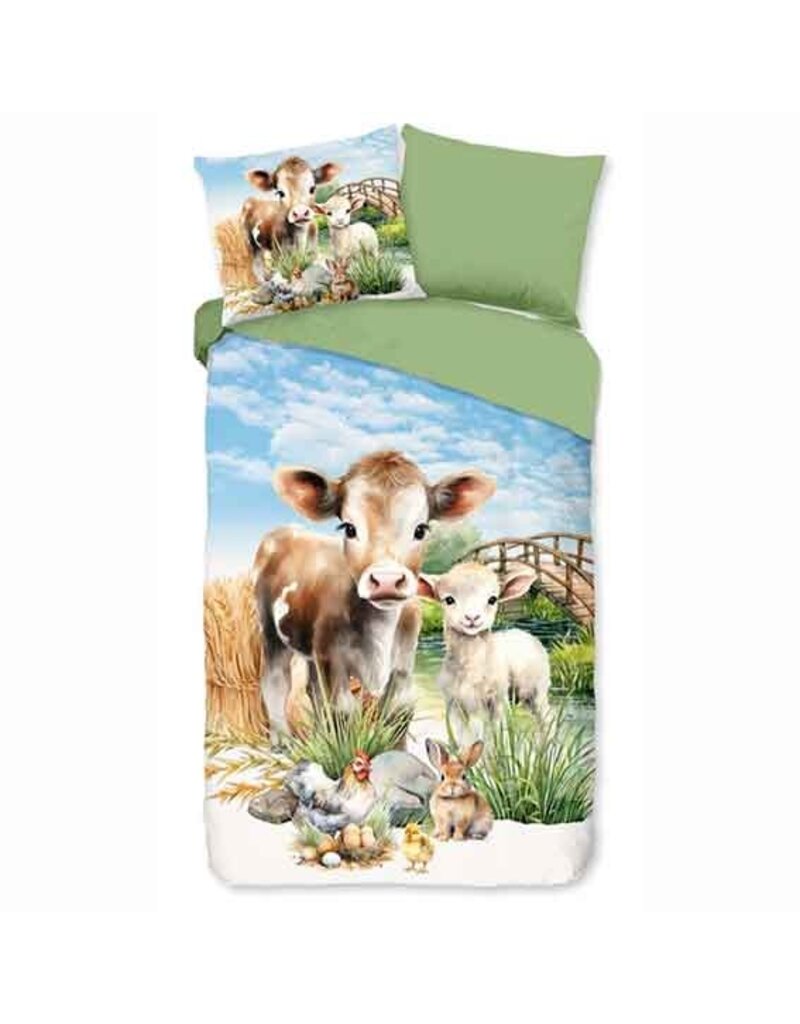 Dekbed Pure - Kalf en lam in de wei
