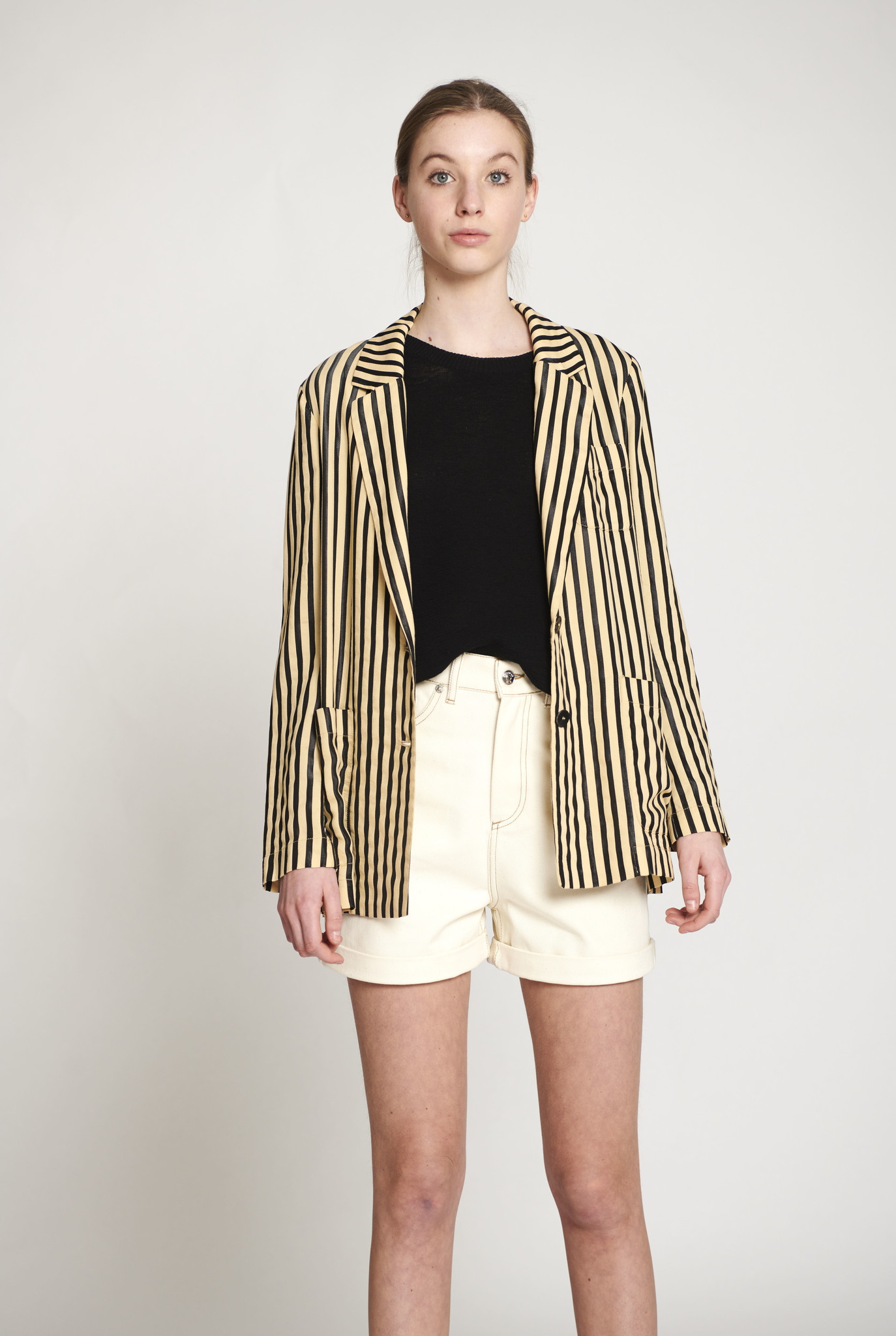 beige striped blazer