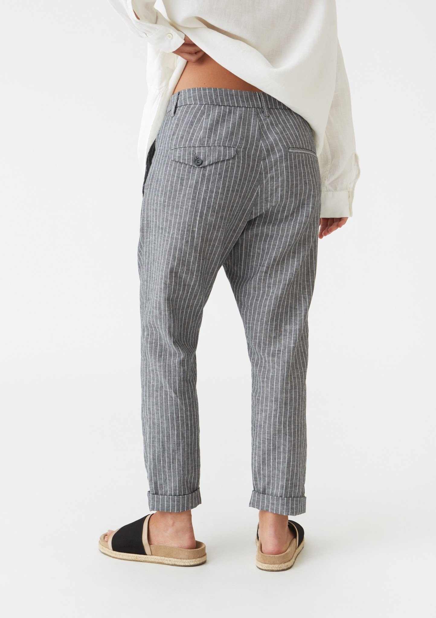 black trousers with stripe