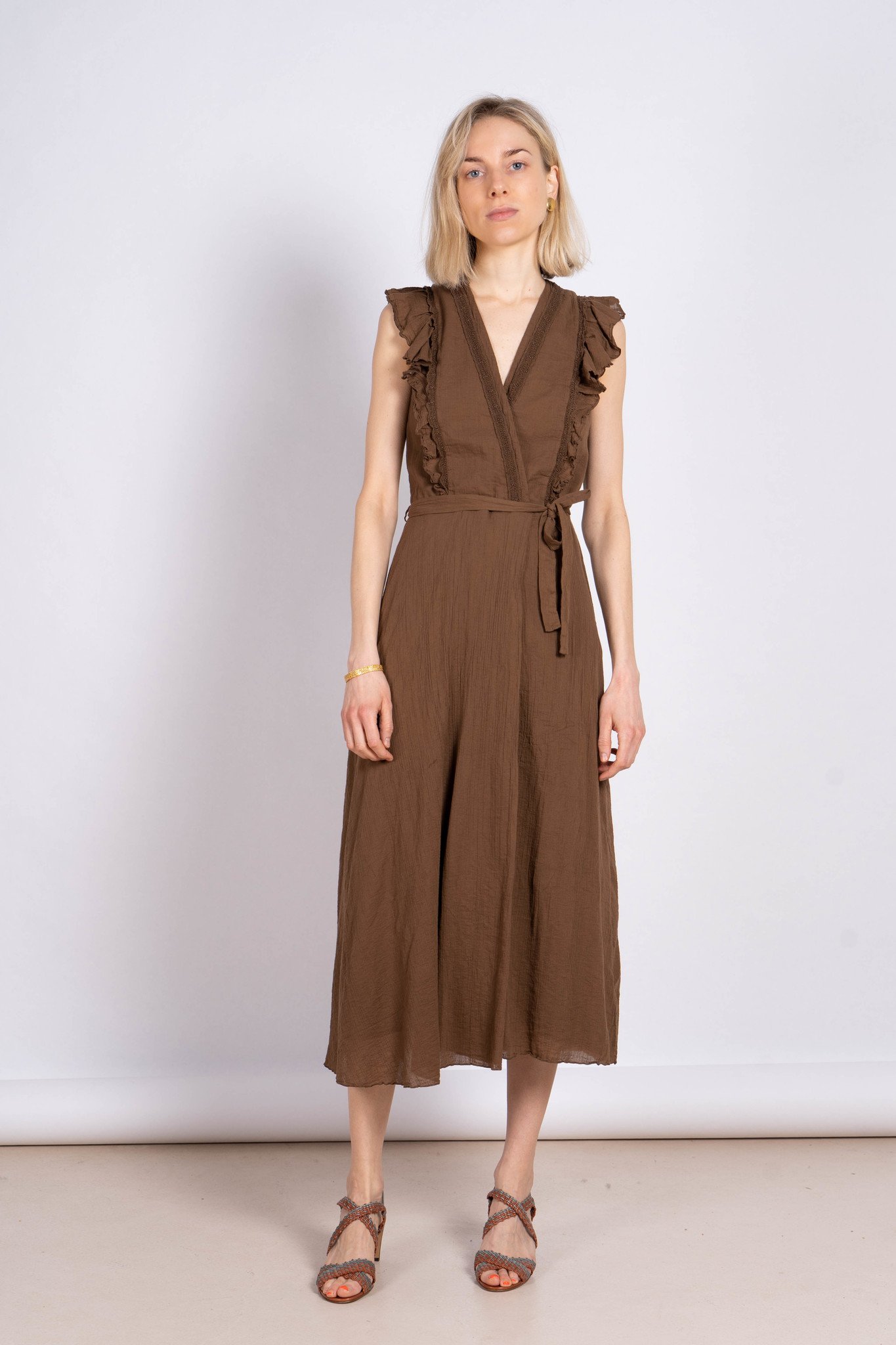 Embroidered Long Dress Chocolate