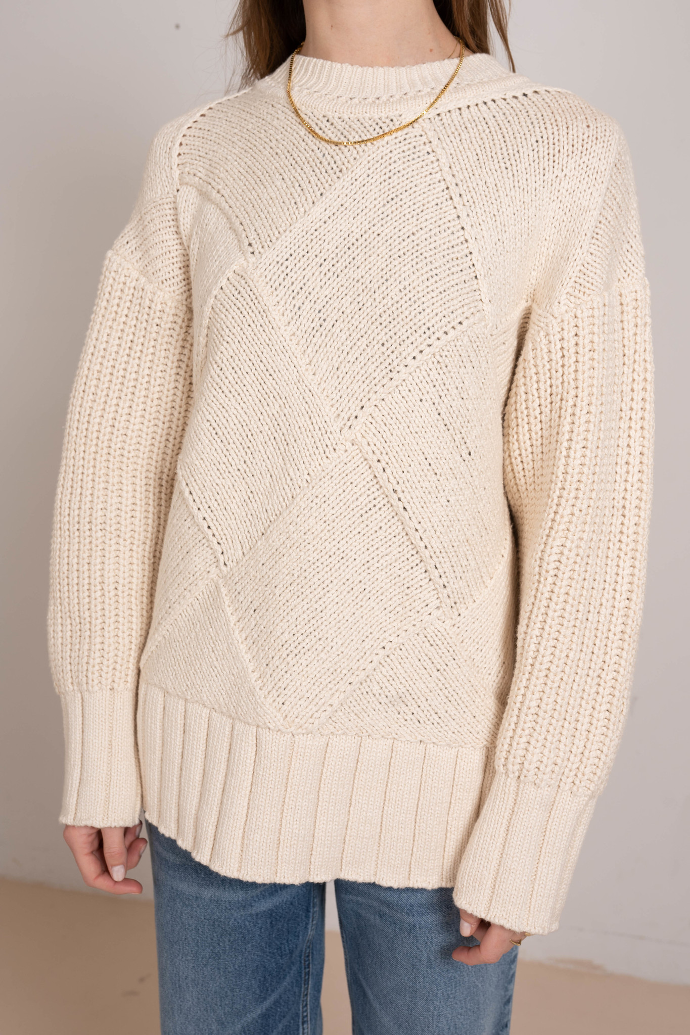 Rd Nk Ls-Handknit Cotton Ivory