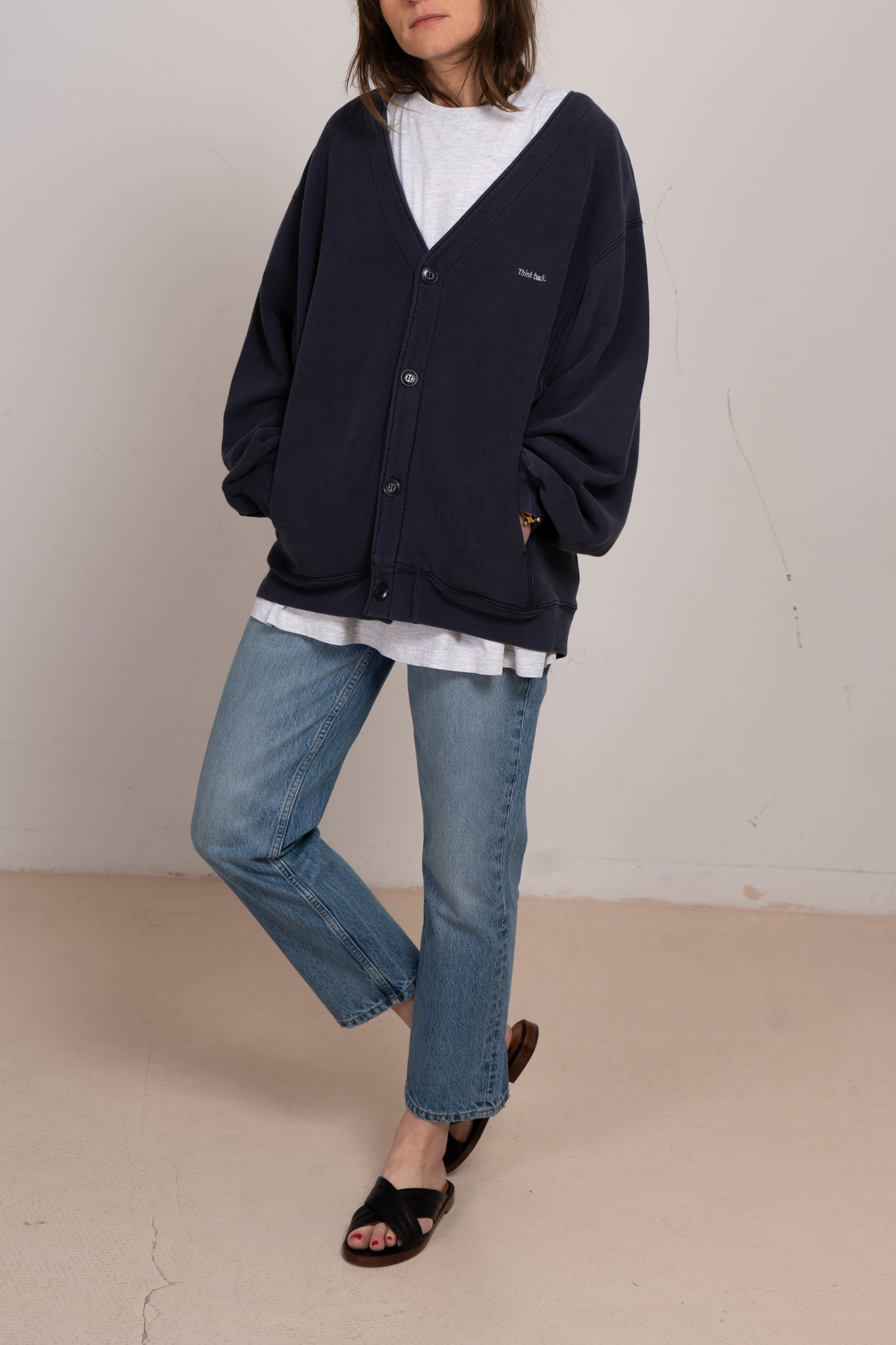 Oversized jersey cardigan Navy - Objet 