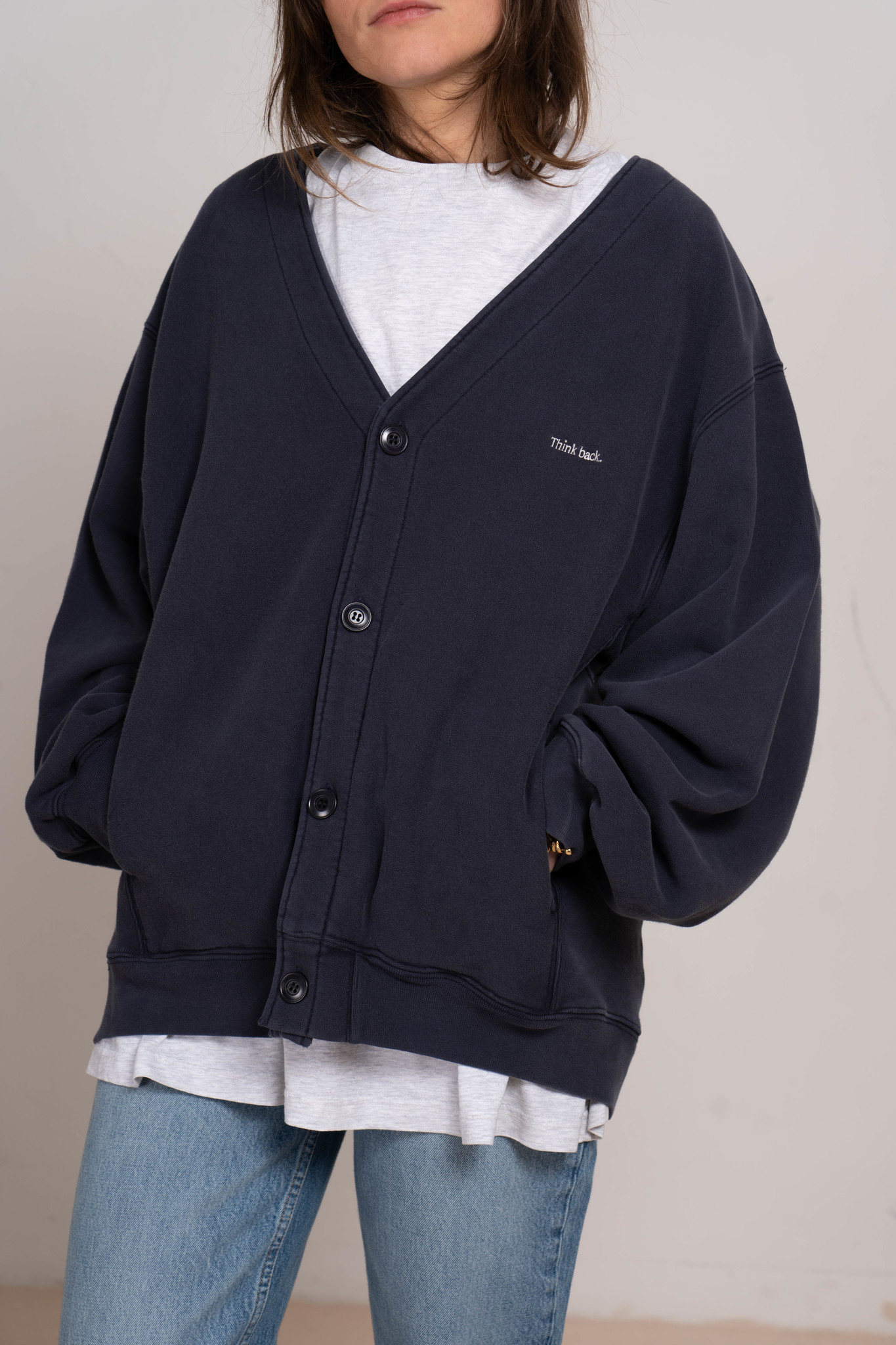 Oversized jersey cardigan Navy - Objet 