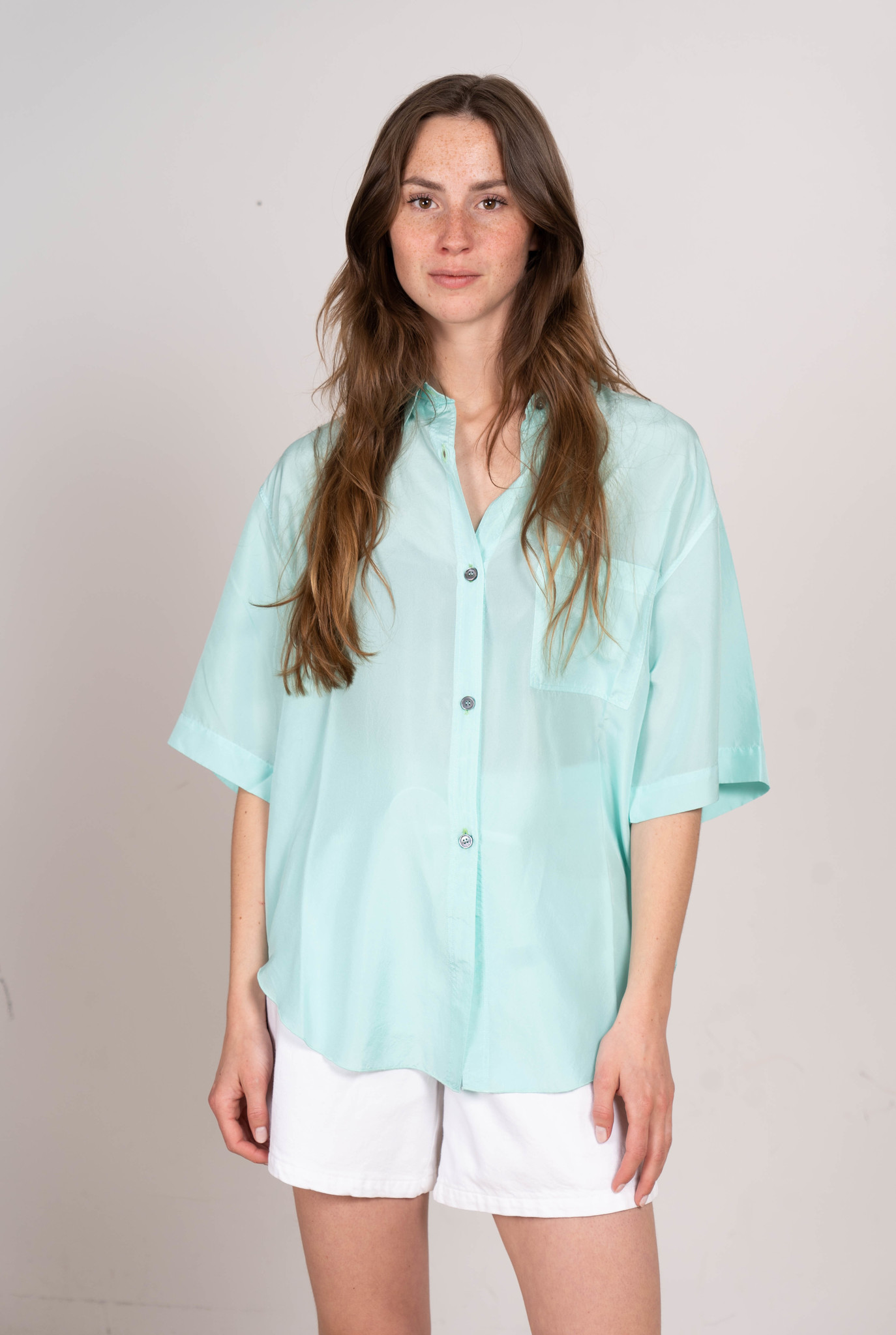 Silk shortsleeve shirt Aqua
