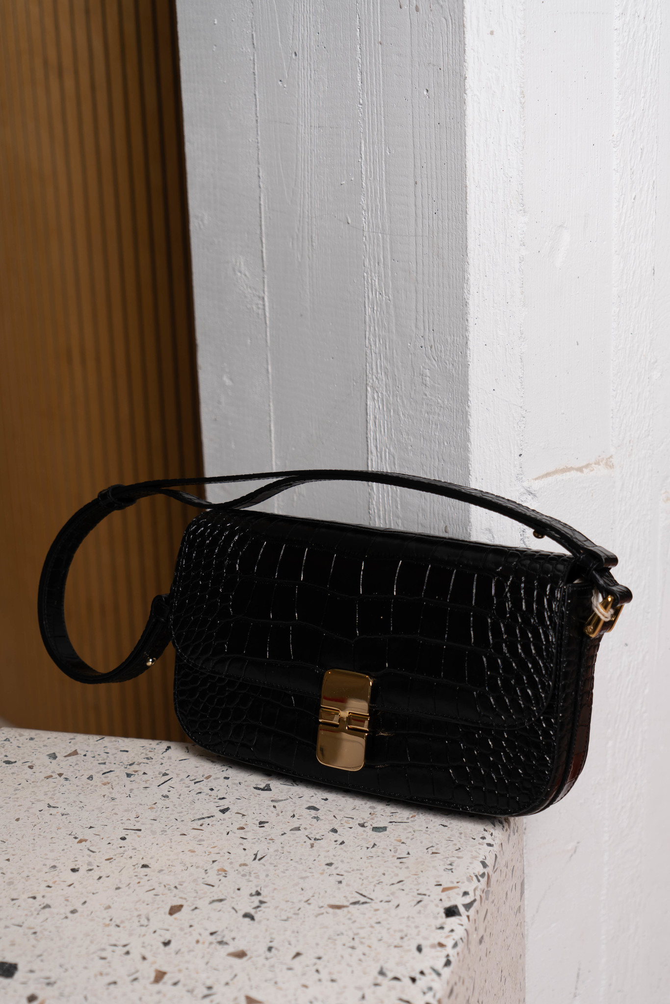 baguette bag black leather