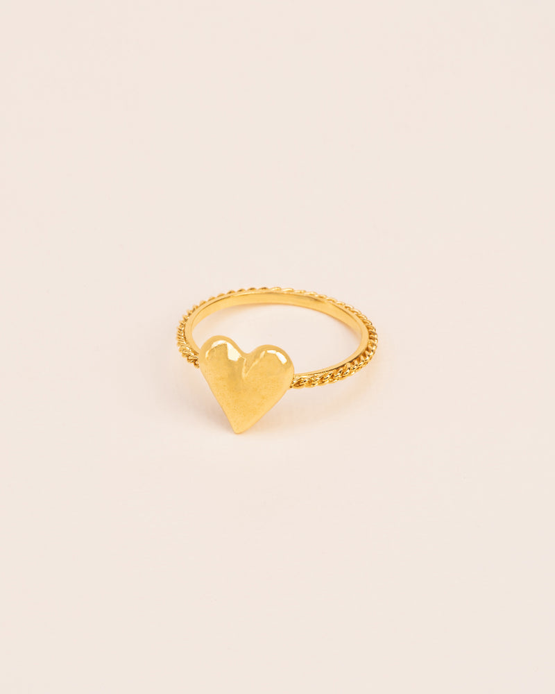 Ring with hammered heart gold plated