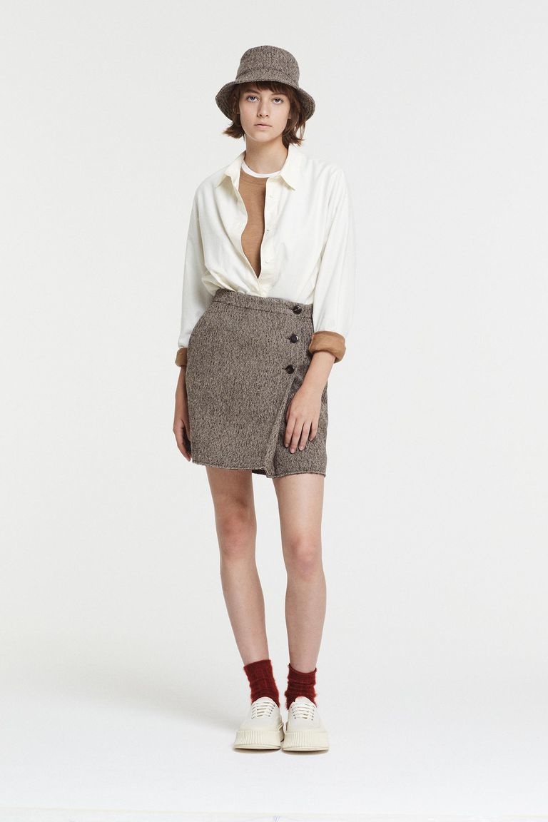 Tweed Button skirt Brown Melee