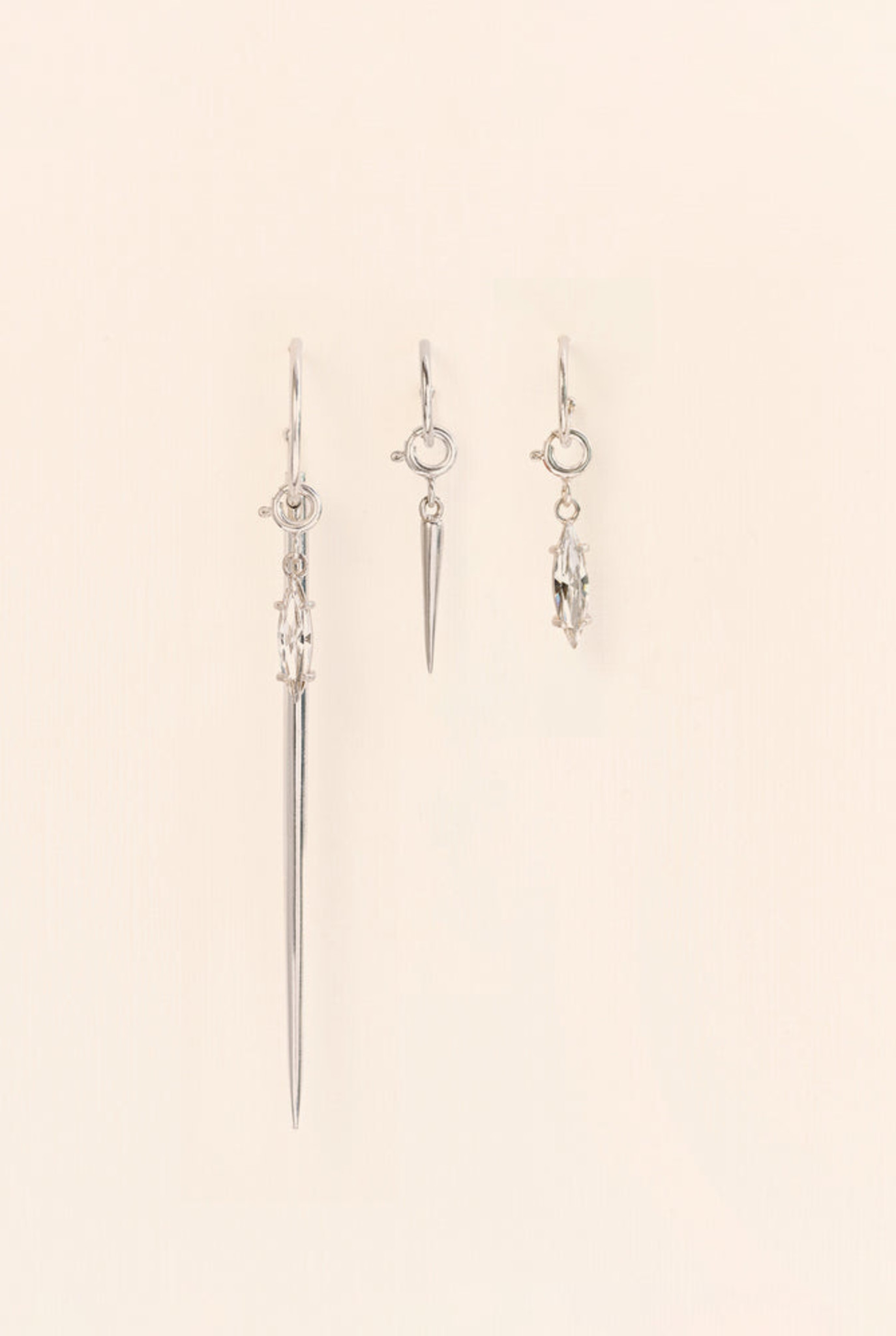 Trio earrings with marquis crystal, spring ring and spikes