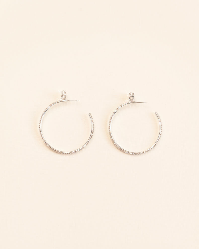 'Chapters' hoop earrings with crystal in silver